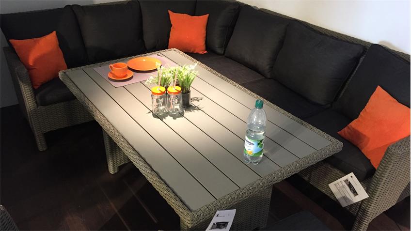 Sitzecke Madison Eckbank mit Tisch in Polyrattan grau braun