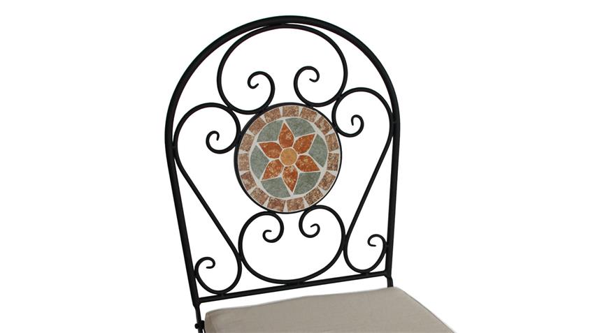 Eisenstuhl Stuhl 2er Set für Balkon mit Blumen Mosaik und Sitzpolster