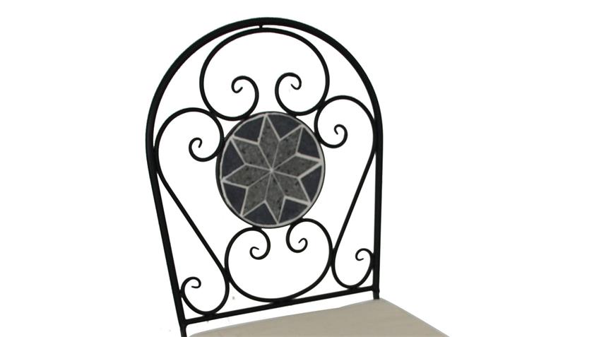 Eisenstuhl Gartenstuhl schwarz mit Mosaik und Sitzpolster