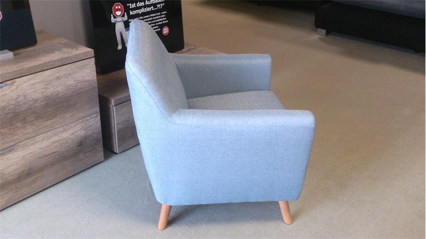 Sessel Linon Retro 1-Sitzer in Leinenstoff hellblau und Buche