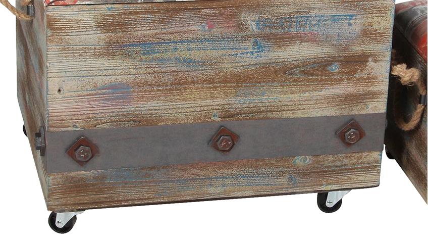Sitzkisten Vintage 2er Set aus Tannenholz mit Stauraum rollbar