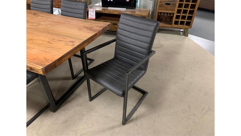 Tischgruppe GIGI Tisch in Akazie massiv 6x Stuhl in grau