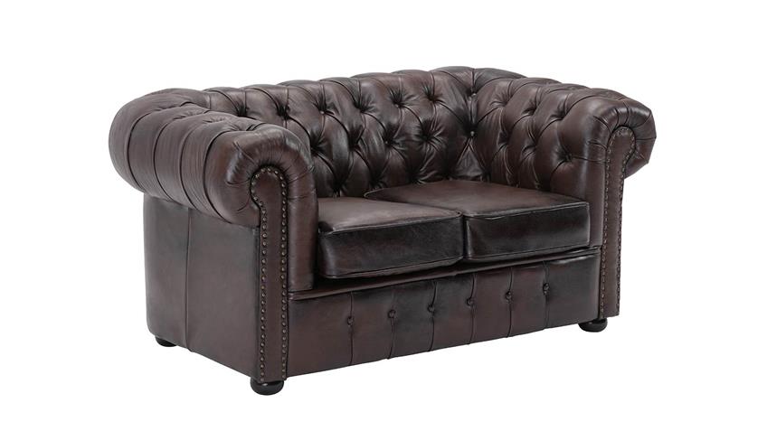 Sofa CHESTERFIELD 2-Sitzer 156 cm Echtleder braun