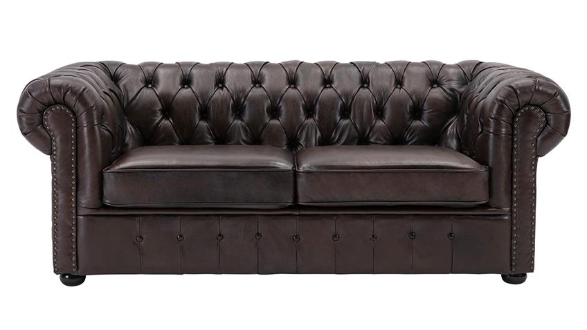Sofa CHESTERFIELD 3-Sitzer 198 cm Echtleder braun