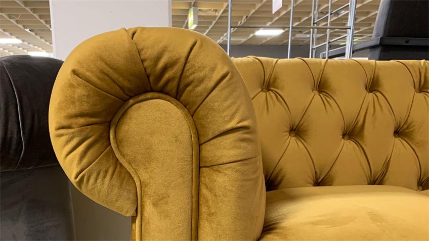 Sofa CHESTERFIELD 3-Sitzer Couch Samt safrangelb 198 cm