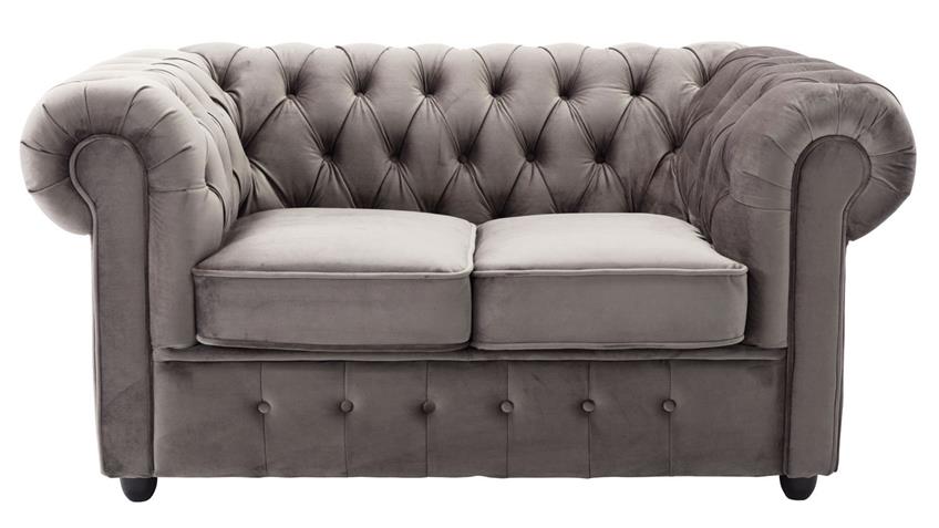 2-Sitzer Sofa CHESTERFIELD Couch in Samt grau 156 cm