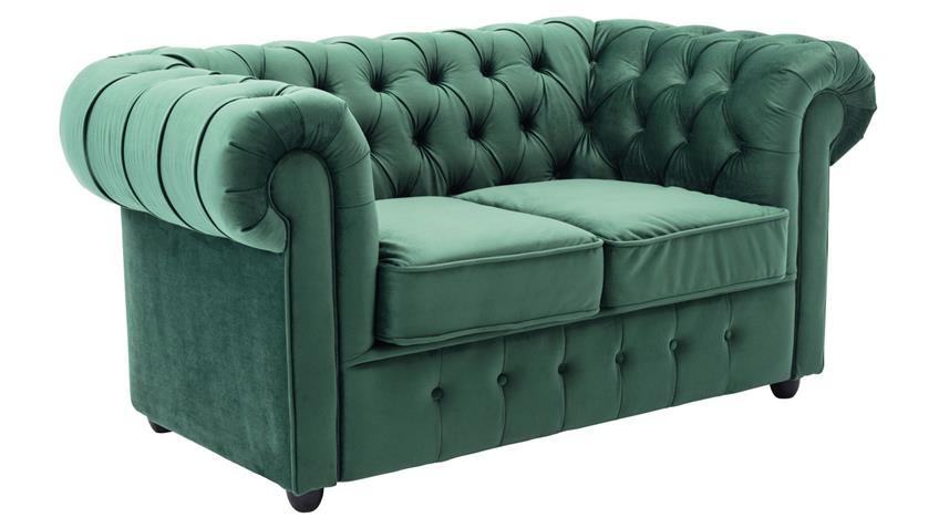 Sofa CHESTERFIELD Couch 2-Sitzer Samt dunkelgrün 156 cm