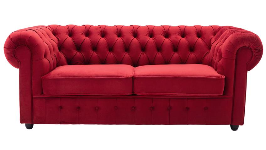 Sofa CHESTERFIELD Couch 3-Sitzer in Samt rot 198 cm