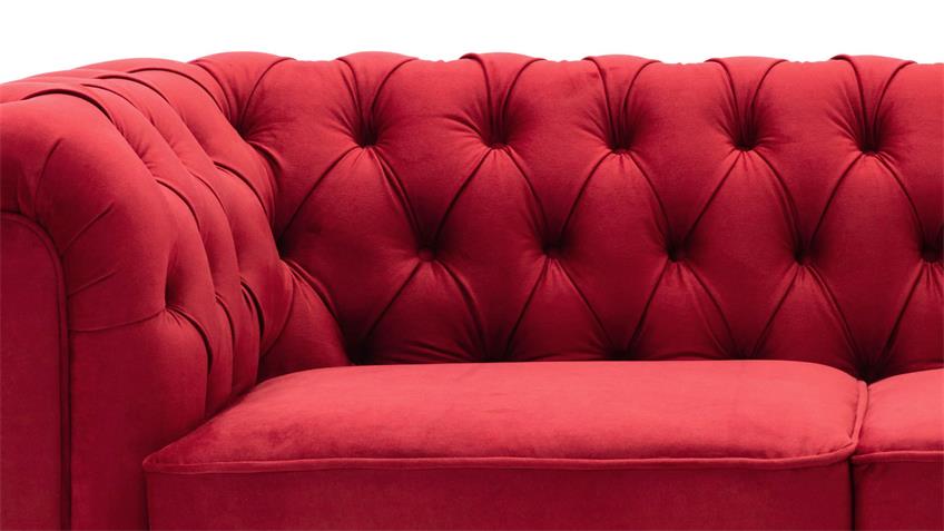 Sofa CHESTERFIELD Couch 3-Sitzer in Samt rot 198 cm