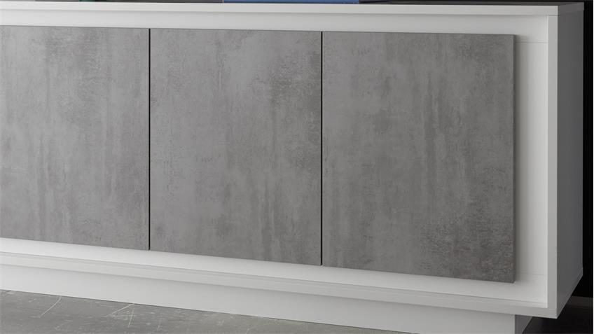 Sideboard SKY Kommode in weiß matt und Beton mit Softclose