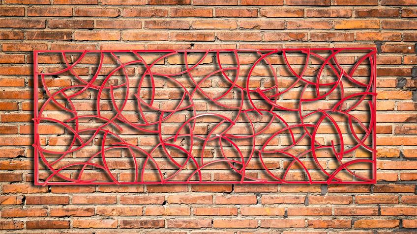 Wand-Dekoration recycelt Fahrradfelgen rot 250x100 cm