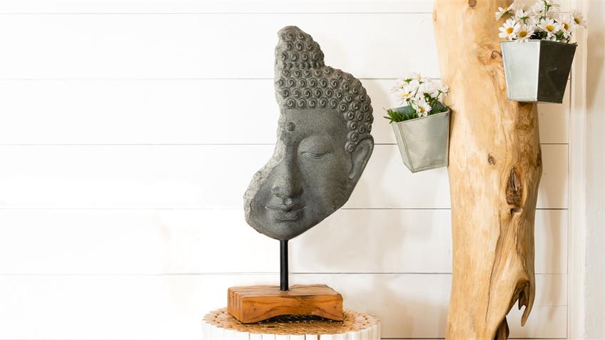 Deko Figur Buddhakopf Dekoration Polyresin antik dunkel Teak