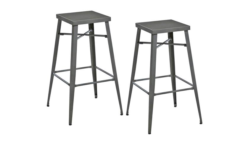 Barhocker Metall grau matt Industrial Design 2er Set