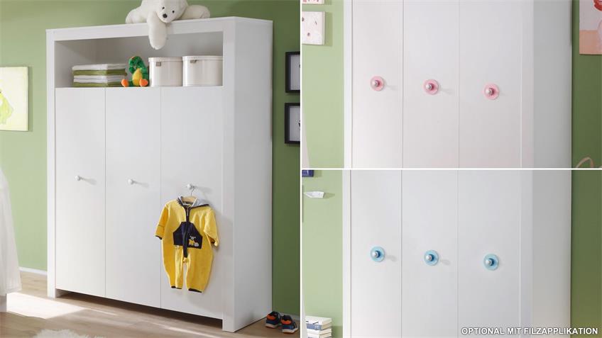 Kleiderschrank Babyzimmer Olivia Schrank in weiß 3 türig 130 cm
