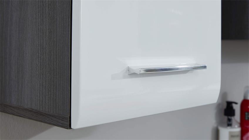 Badezimmer 5-tlg LINE mit Spiegel weiß Hochglanz rauchsilber