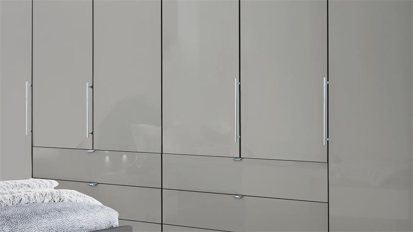 Kleiderschrank LOFT Schrank grau Glas Gleittür 300 cm