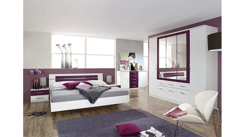 Schlafzimmer-Set BURANO in Weiß und Brombeer 4-teilig