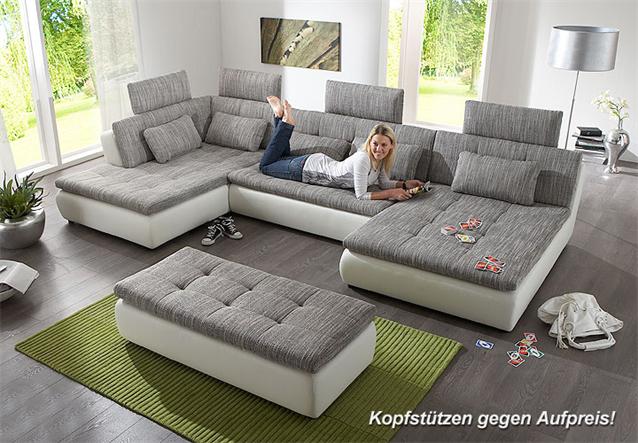 WOHNLANDSCHAFT FREE   SOFA WEIß MIT WEBSTOFF   NEU  