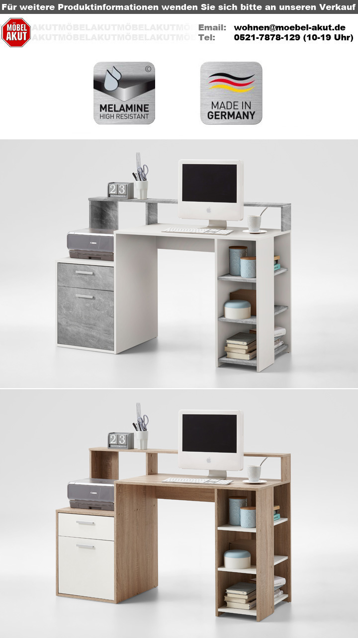 Schreibtisch Bürotisch BOLTON Beton-Optik weiß PC-Tisch