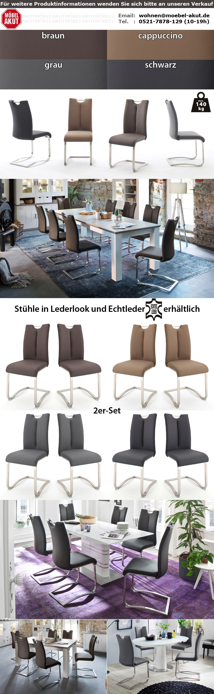 2 ARTOS grau Stuhl Schwingstuhl 2er-Set Freischwinger in Echtleder